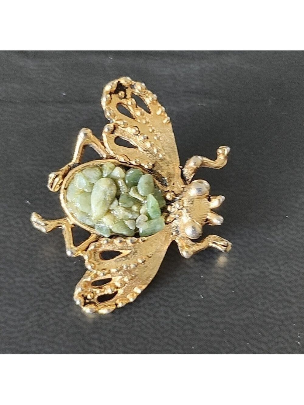 VINTAGE Bumblebee Insect Queen Gold Tone Brooch Pin With Amazonite Pave Stone